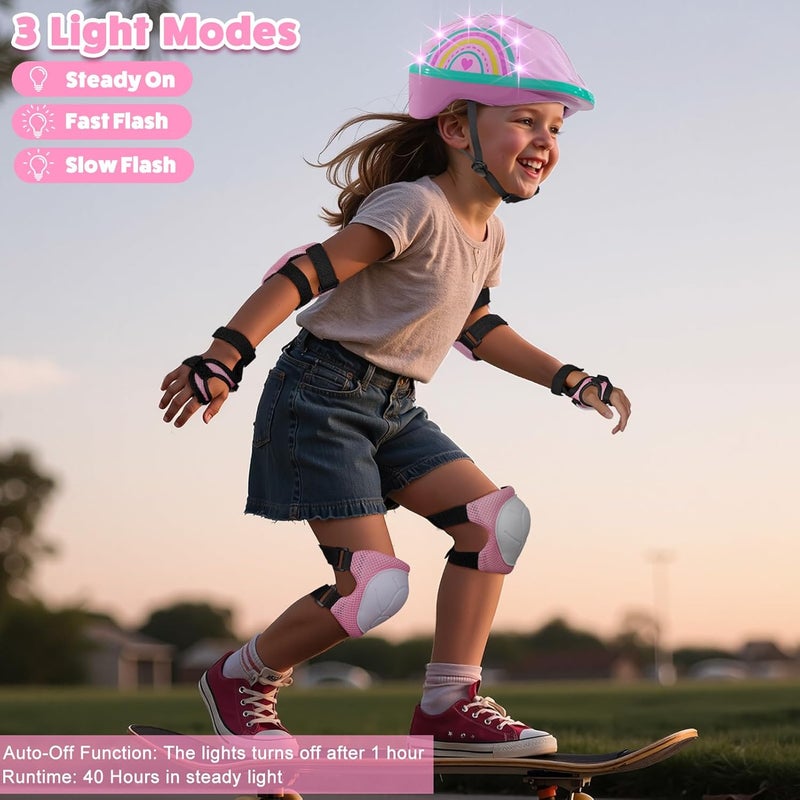 EllaSeek Toddler Helmet, Kids Helmet with LED Lights, Bike Helmets with Toddler Knee Pads and Elbow Pads Set for Kids 3-5-8 Girls Bicycle Scooter Skateboard Helmets - Image 2